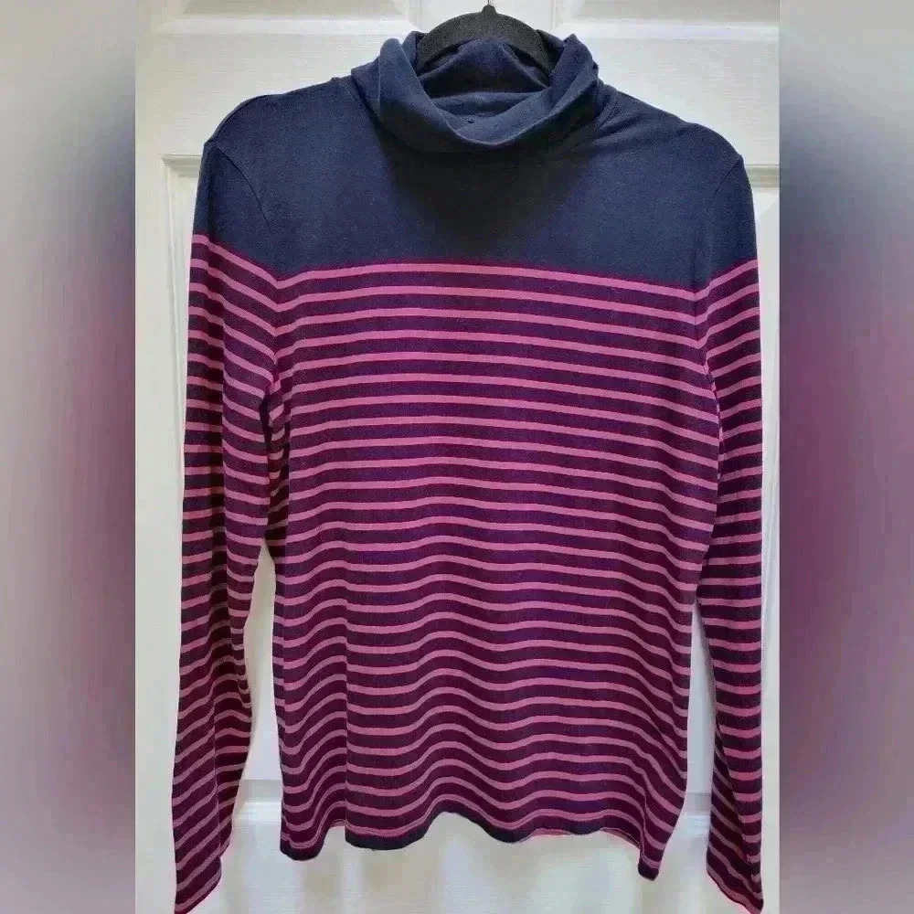 Talbots Turtle Neck Striped Long Sleeve Tee Shirt Size Large